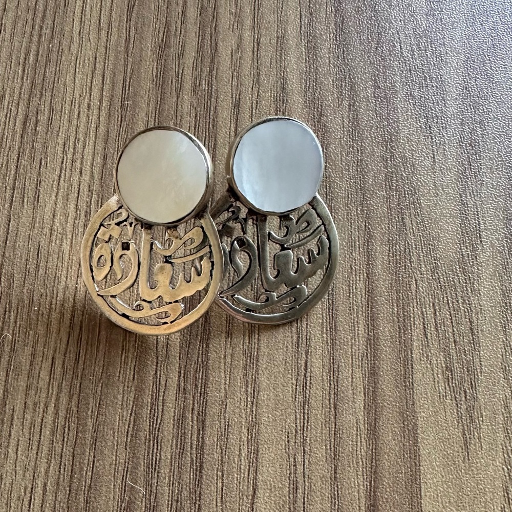 Silver & White Arabic Calligraphy Earrings - image 2
